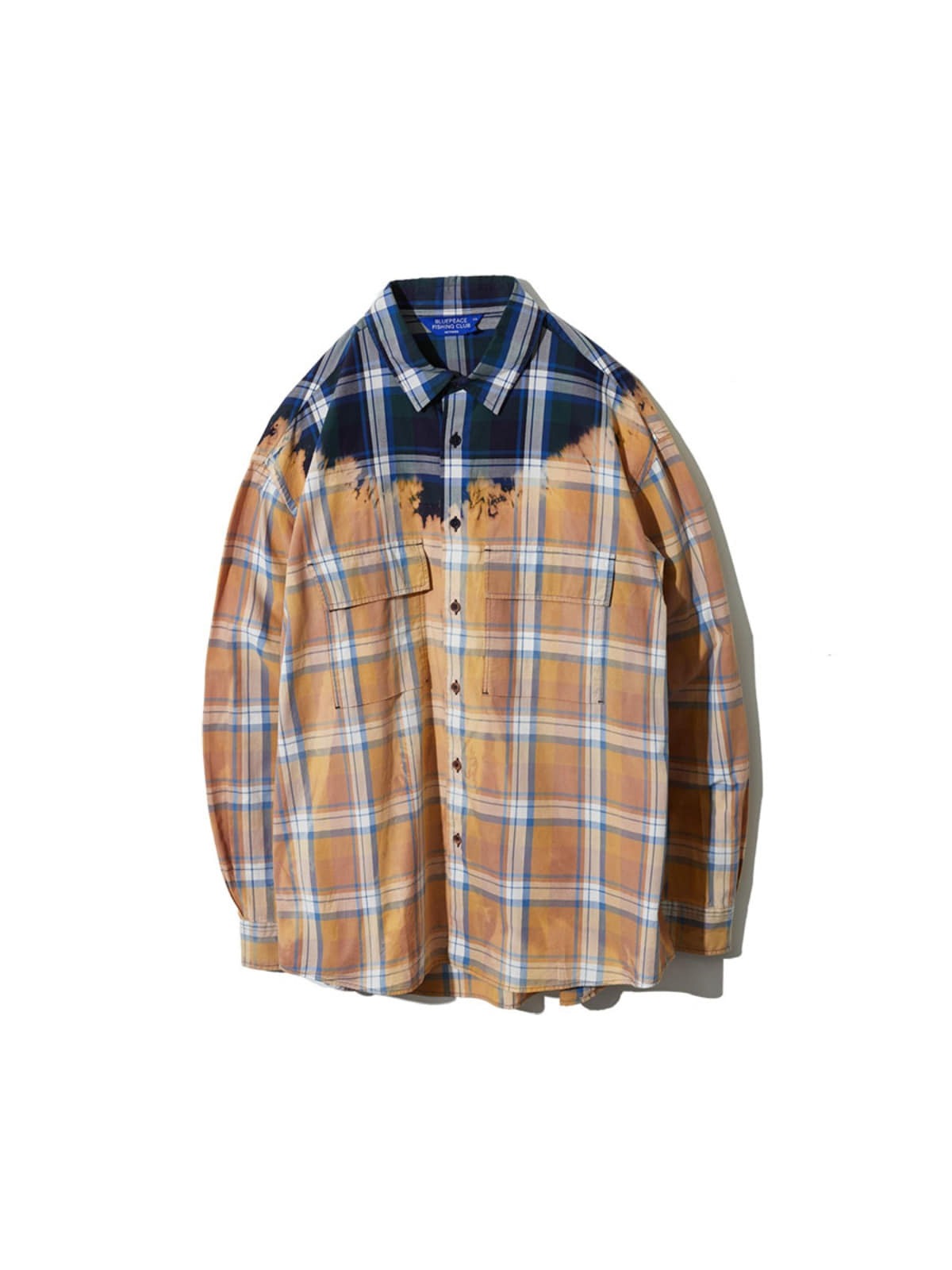 Half Dyed 222 2-Pocket Wide Shirt (Navy/Orange Check)